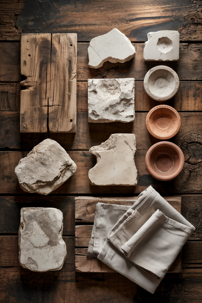 Natural materials laid out, embodying the core of wabi-sabi