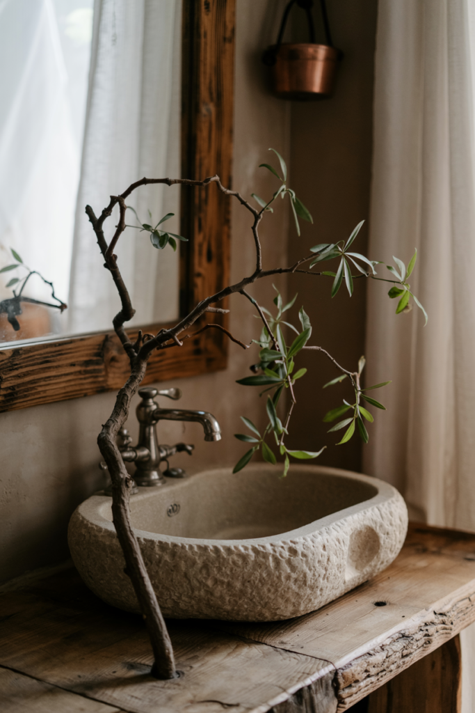 A natural touch like dried branches completing the wabi-sabi look