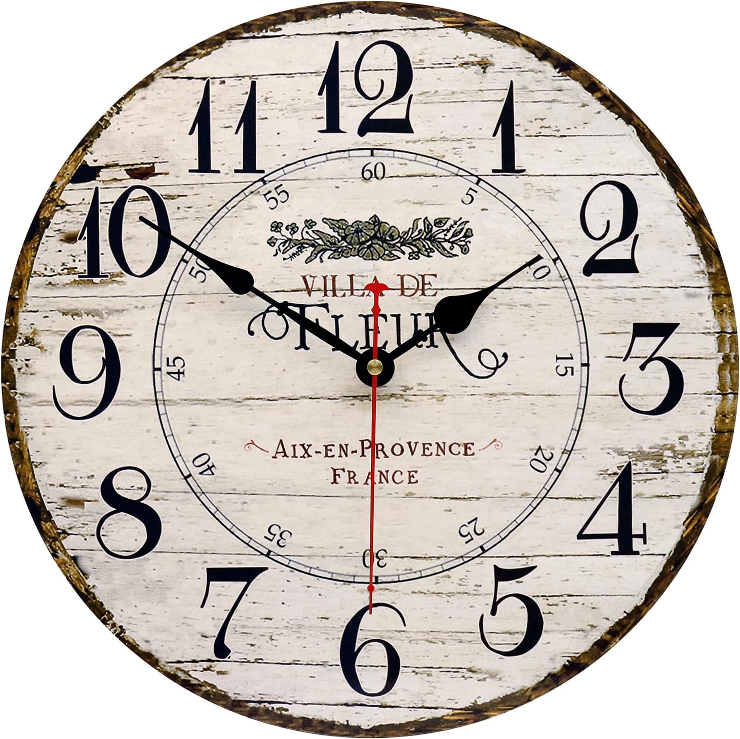 14in French Country Wooden Wall Clock Silent Large Farmhouse Home Decor