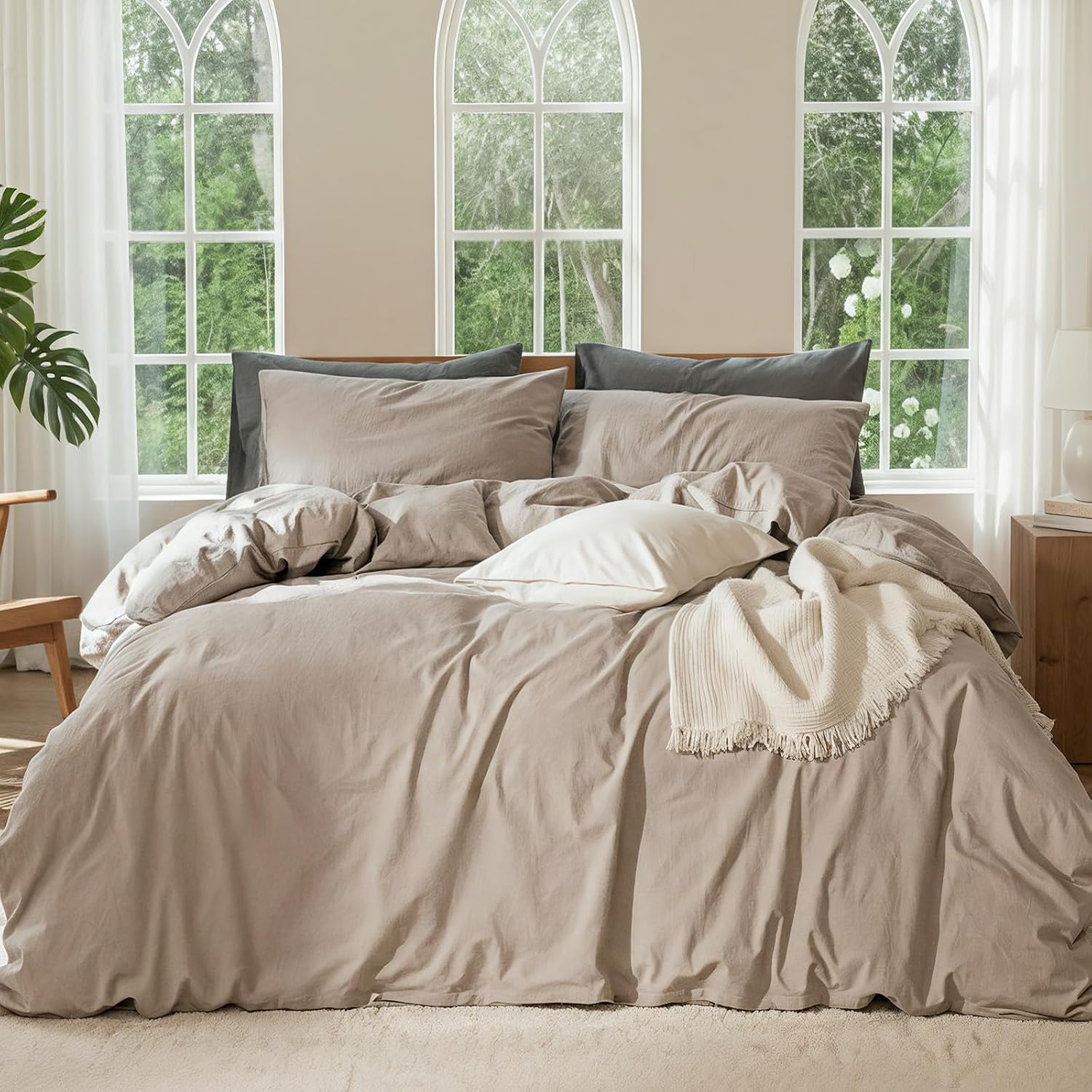 100% Linen Duvet Cover, Soft 3pcs Bedding Set with Zipper Closure, Natural Texture, Breathable for Hot Sleepers (Flax Linen, Queen)