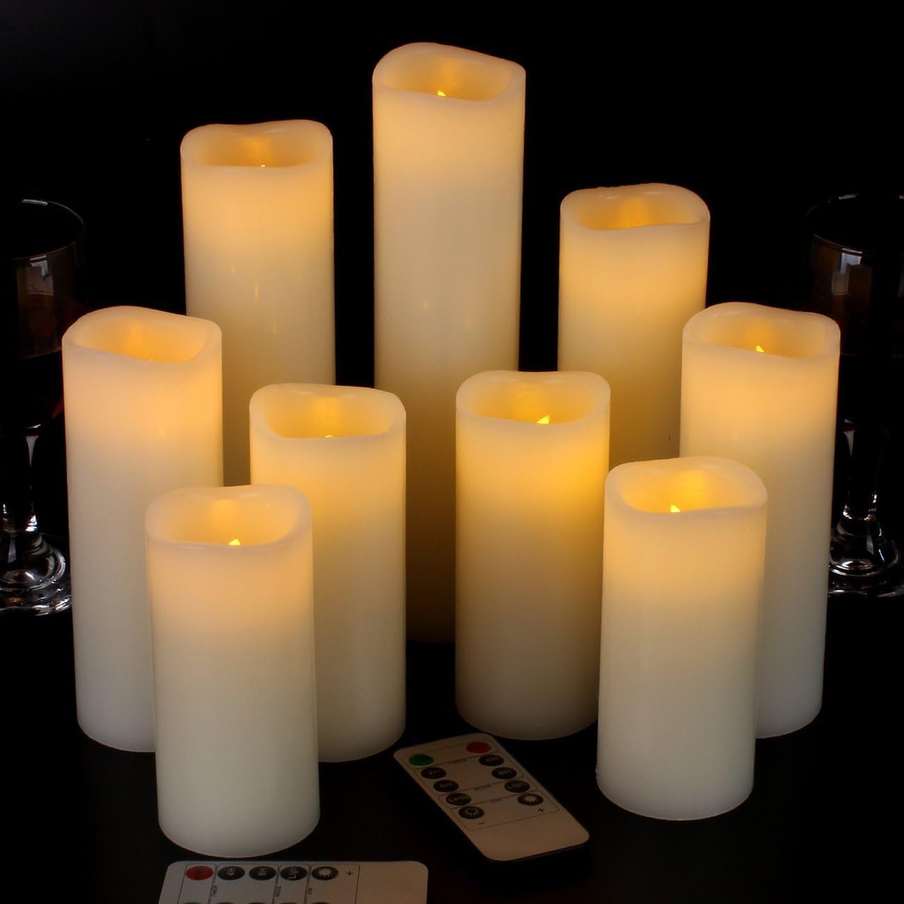 Vinkor Flameless Pillar Candles, Real Wax, Battery Operated with Remote, Set of 9