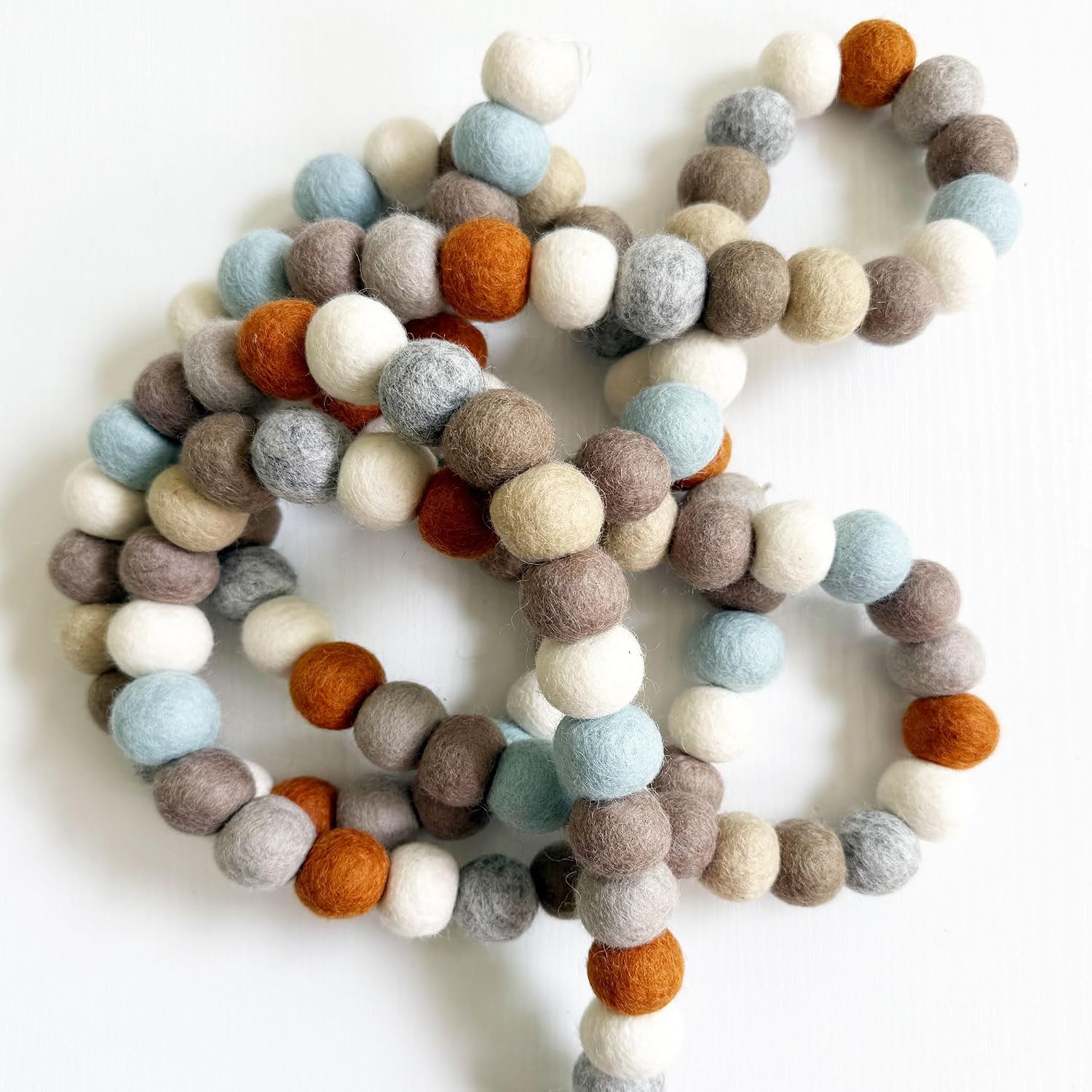 Large Natural Wool Felt Ball Garland, 9 Ft, Neutral Pom Pom Decor