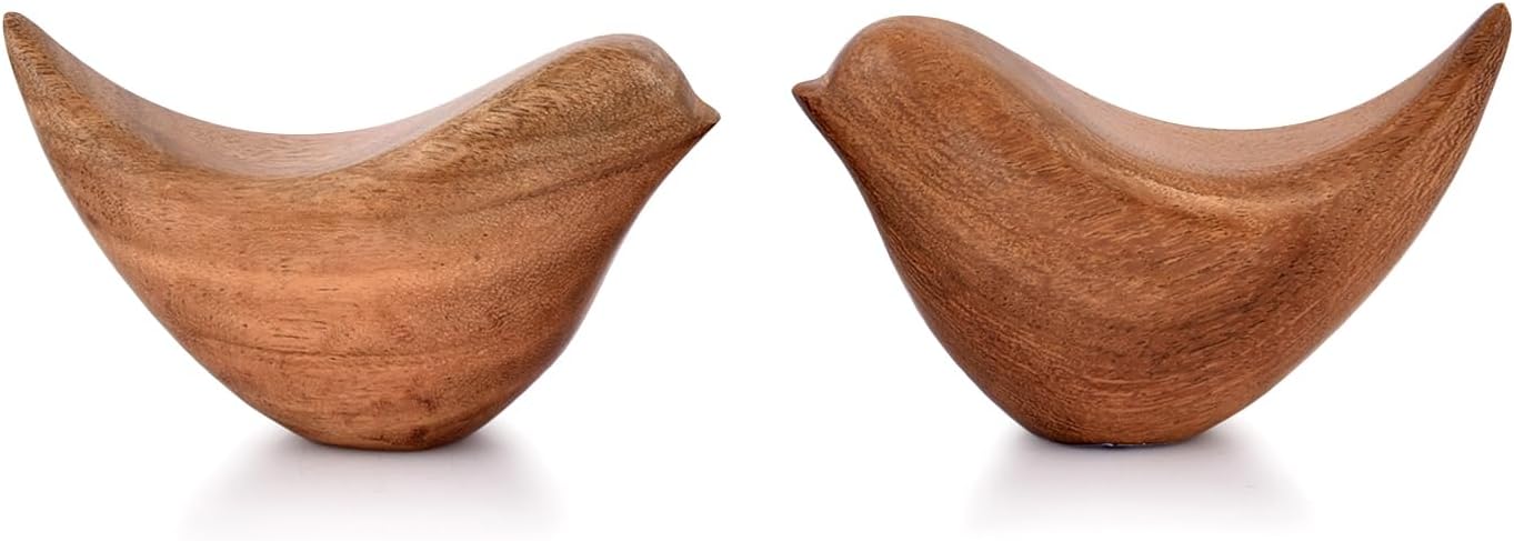 NIRMAN Acacia Wood Bird Statues Set, Modern Sculpture Home Decor