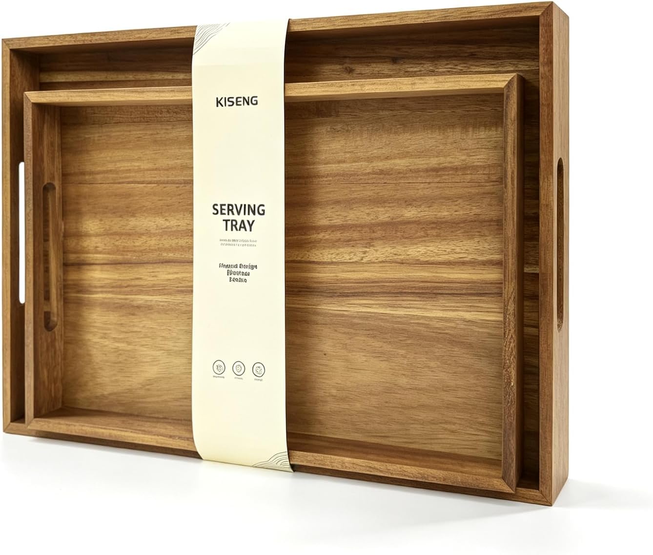 Acacia Wood Serving Trays with Handles, Nested Set