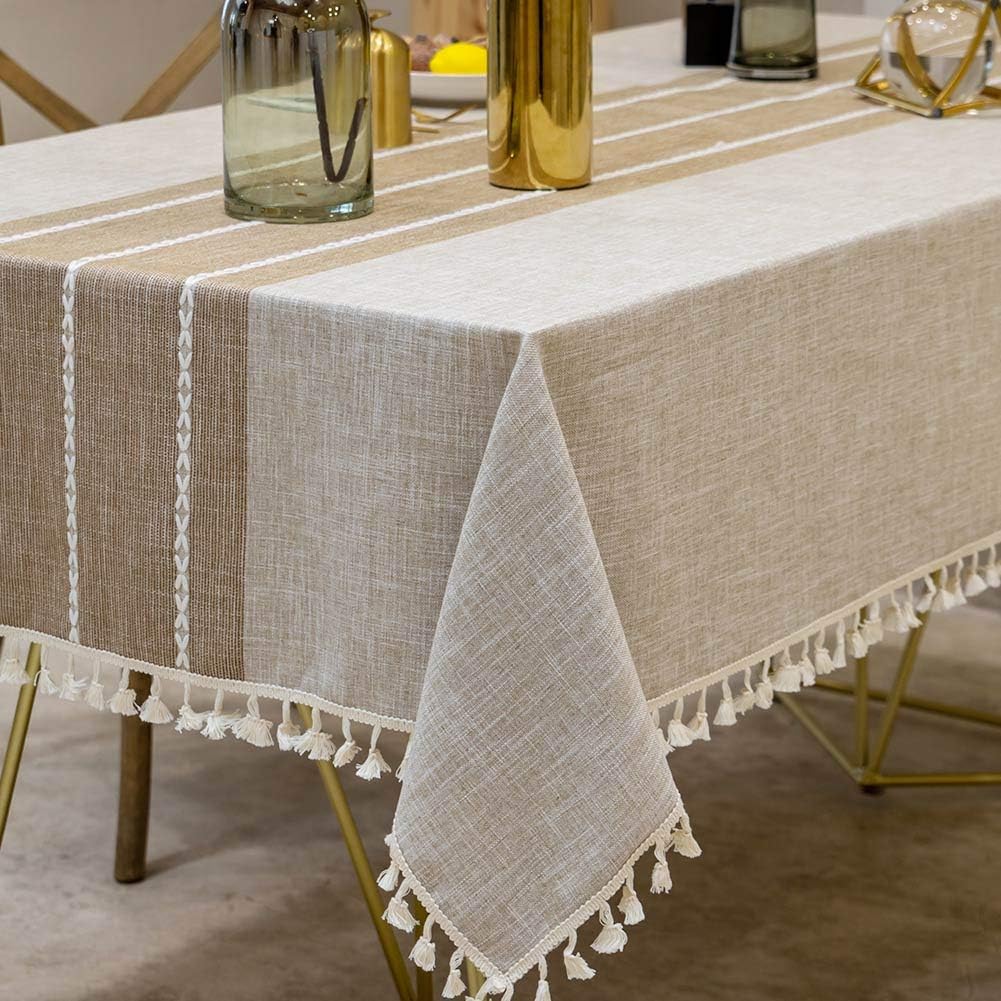 Deep Dream Linen-Look Tablecloth with Tassels, 55 x 86 Inch, Waterproof