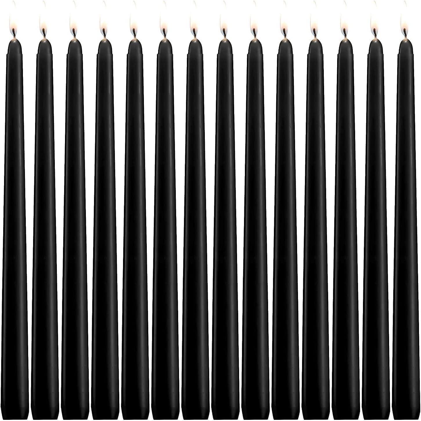 14 Unscented Black Taper Candles, 10 Inch, Dripless, 7.5 Hour Burn