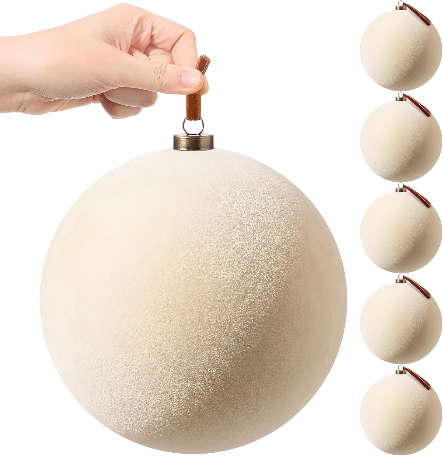Weysat 6 Pcs 8 Inch Giant Velvet Christmas Ball Ornaments, Cream White
