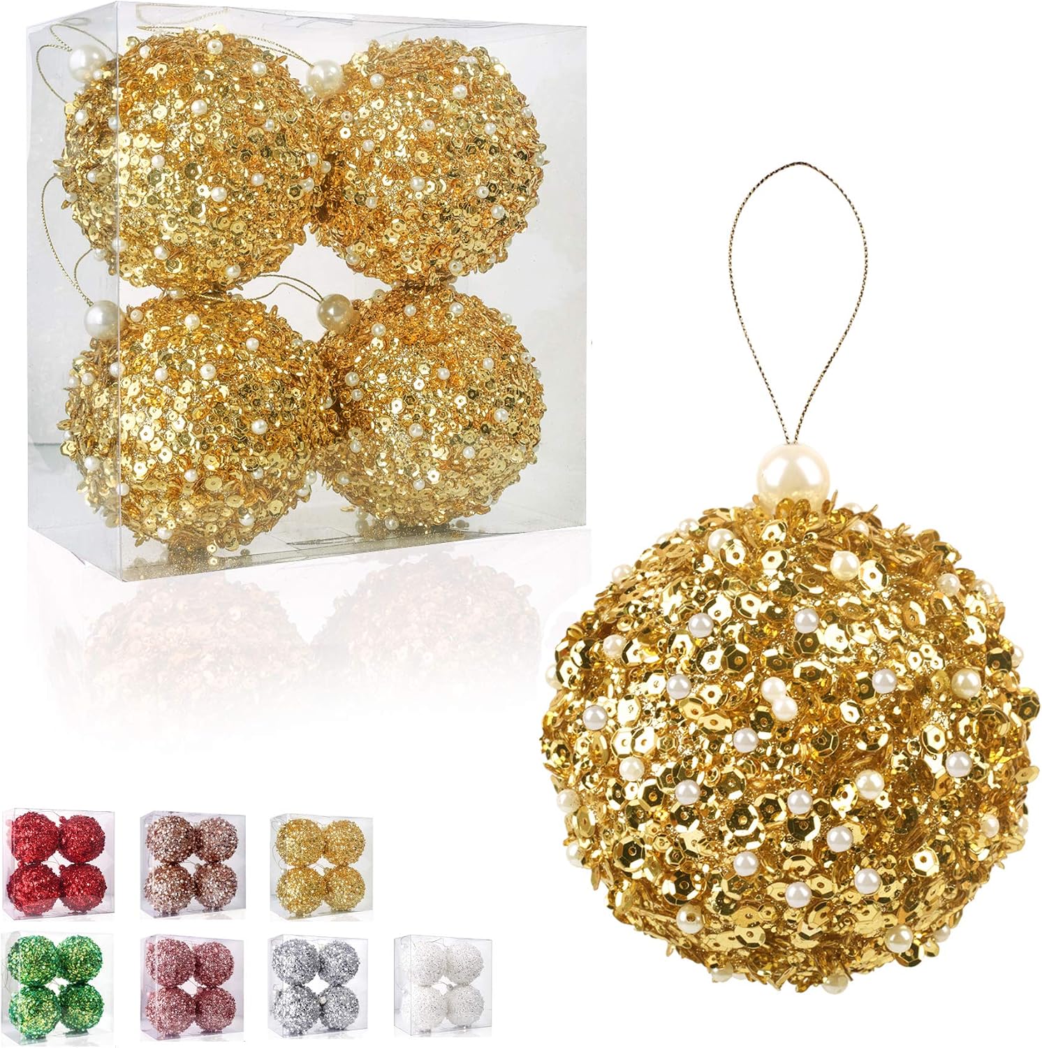 ZHANYIGY 4.25" Christmas Ball Ornaments, 4pc Set Gold