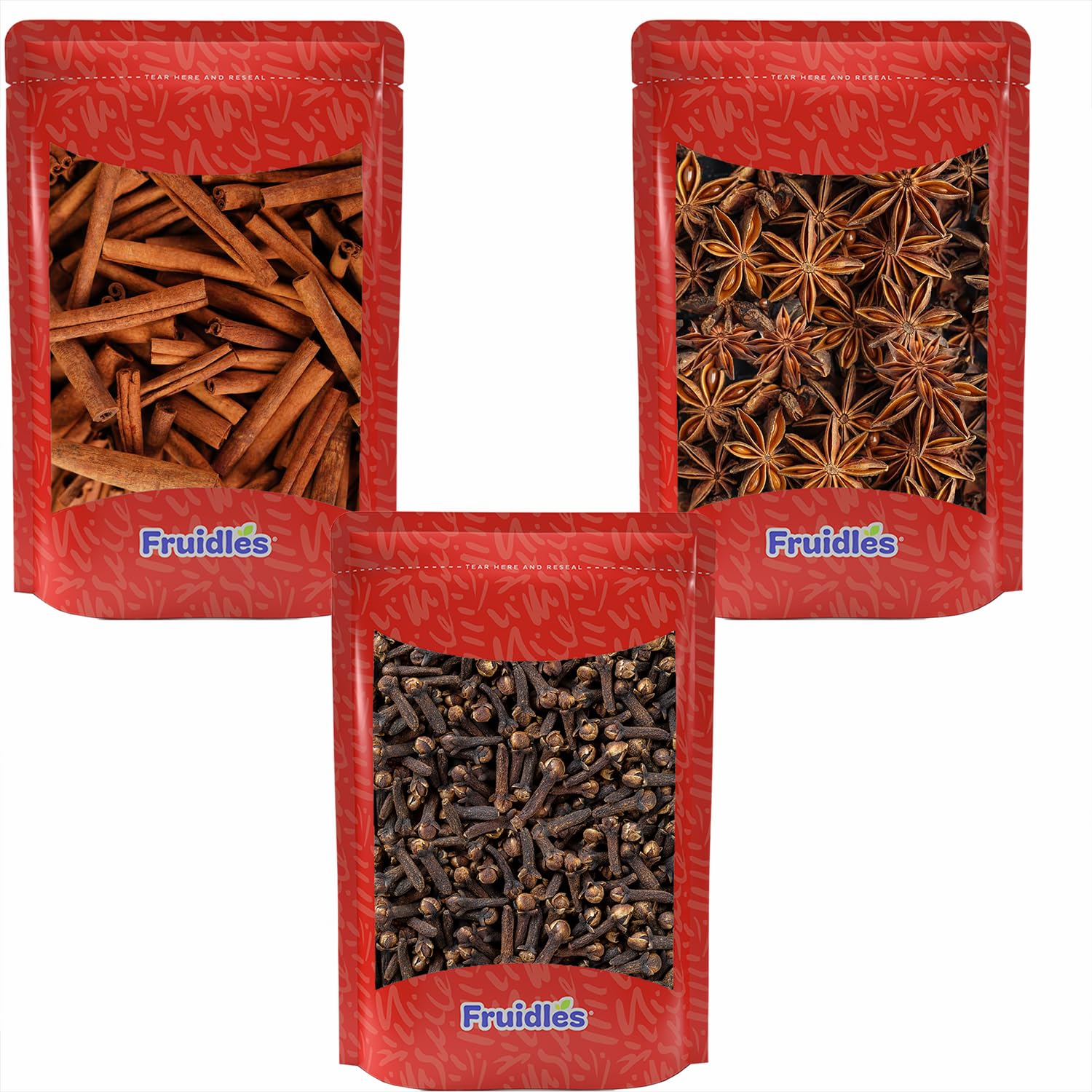 Fruidles Cinnamon Sticks, Star Anise and Whole Cloves, 3 Pack Bundle