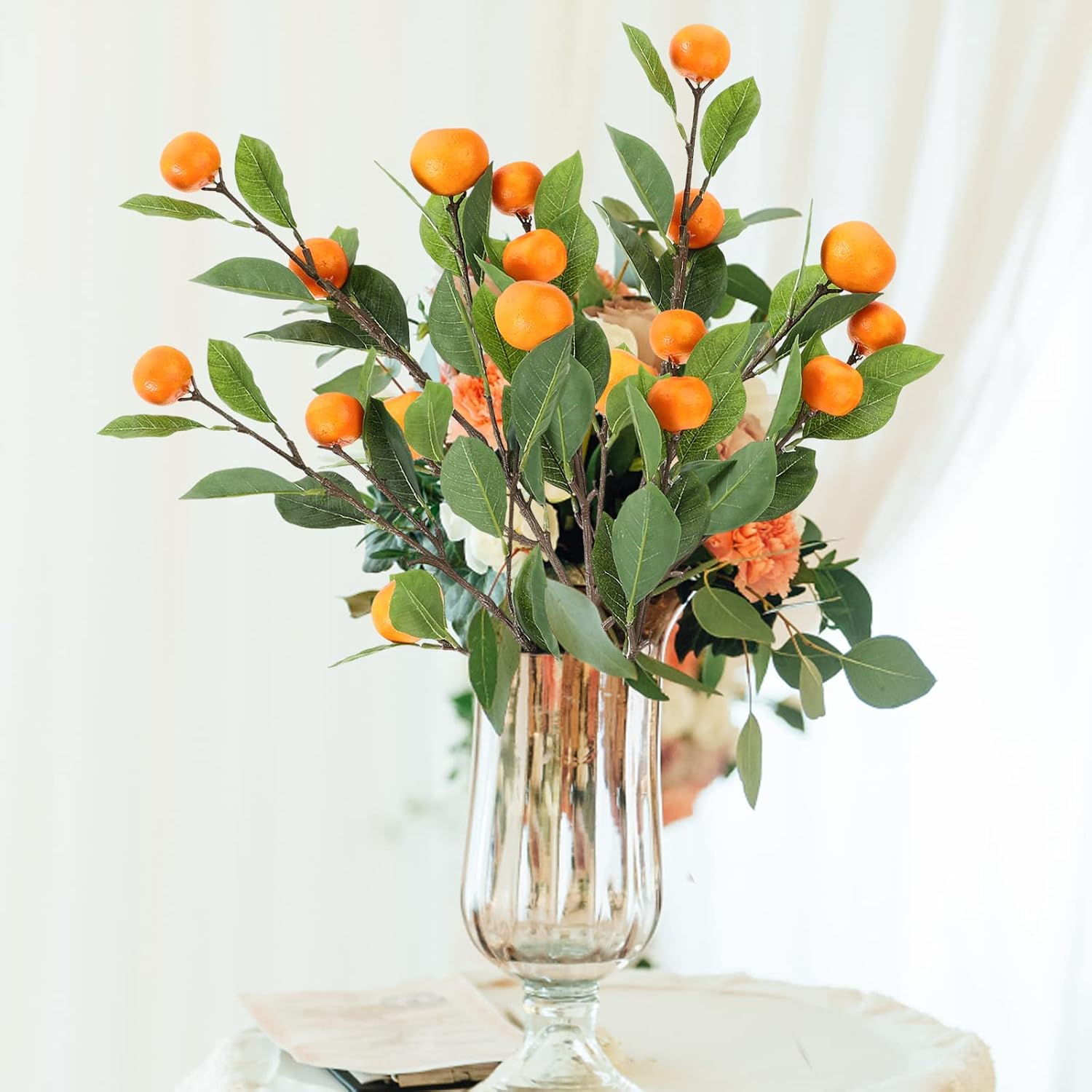 TITA-DONG 3Pcs Artificial Tangerine Orange Branches