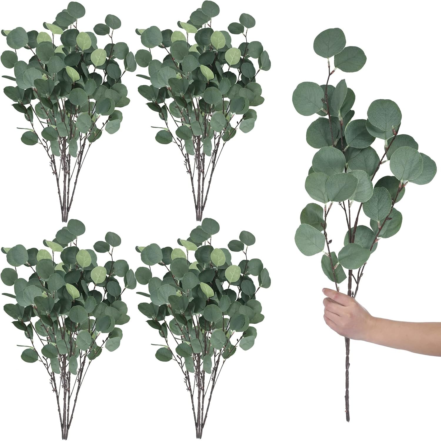 20 Pcs Artificial Eucalyptus Stems, Silver Dollar Leaves
