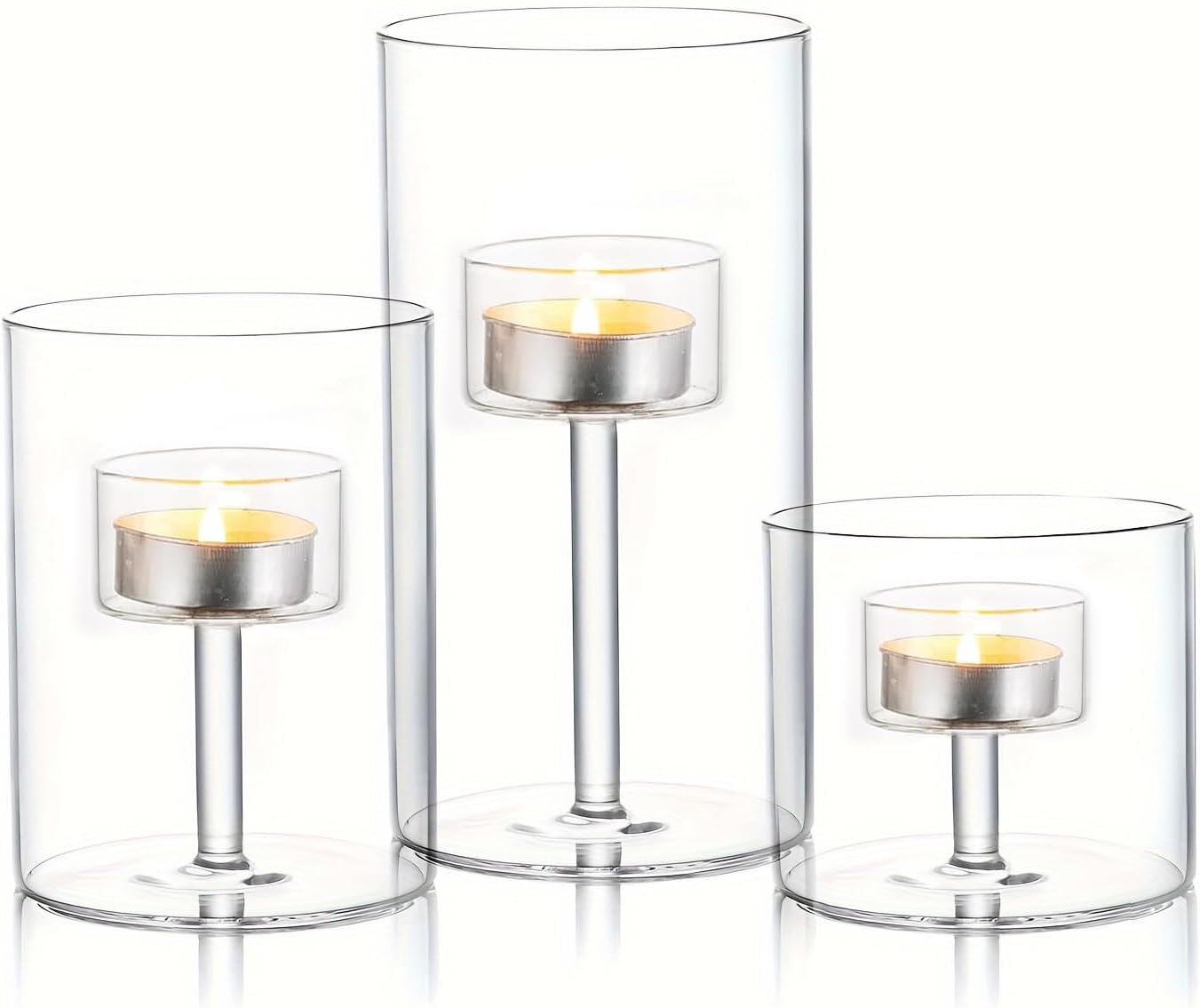 Glass Hurricane Candle Holder, 3pcs Clear Cylinder Set