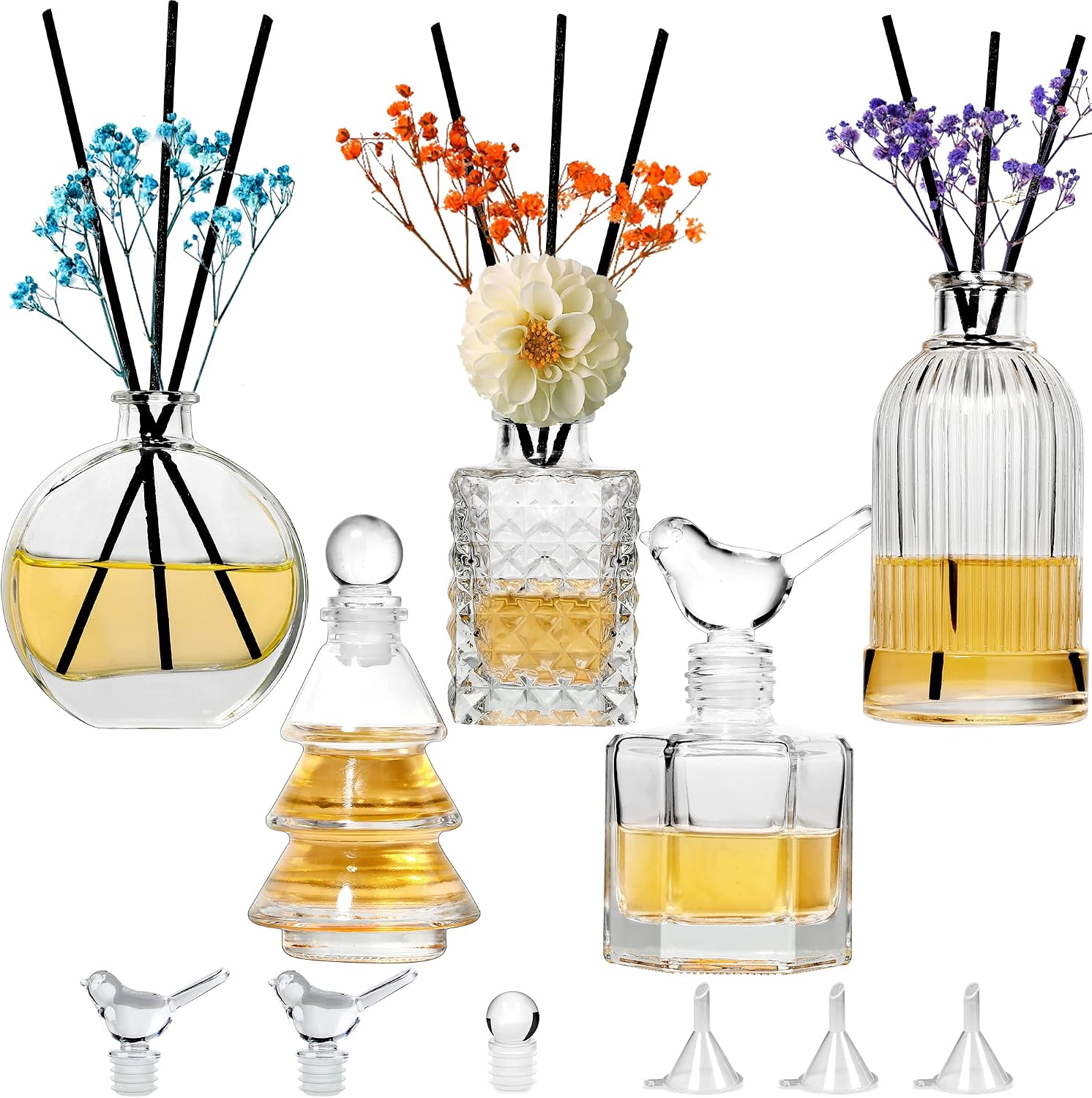 INFTYLE Glass Diffuser Bottles Set of 5, Clear Empty with Reeds