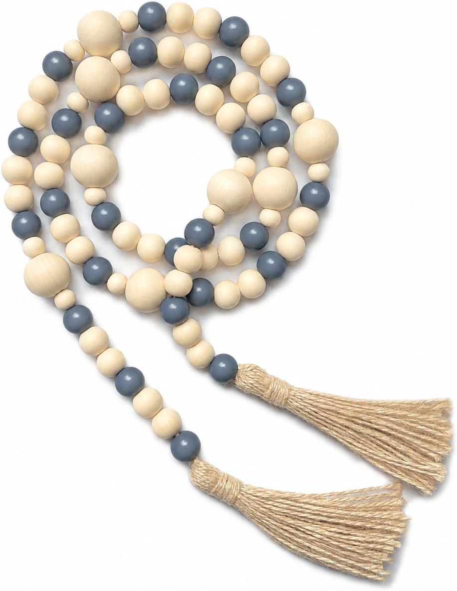 OMISHE Wood Bead Garland with Tassels, 61 Inches