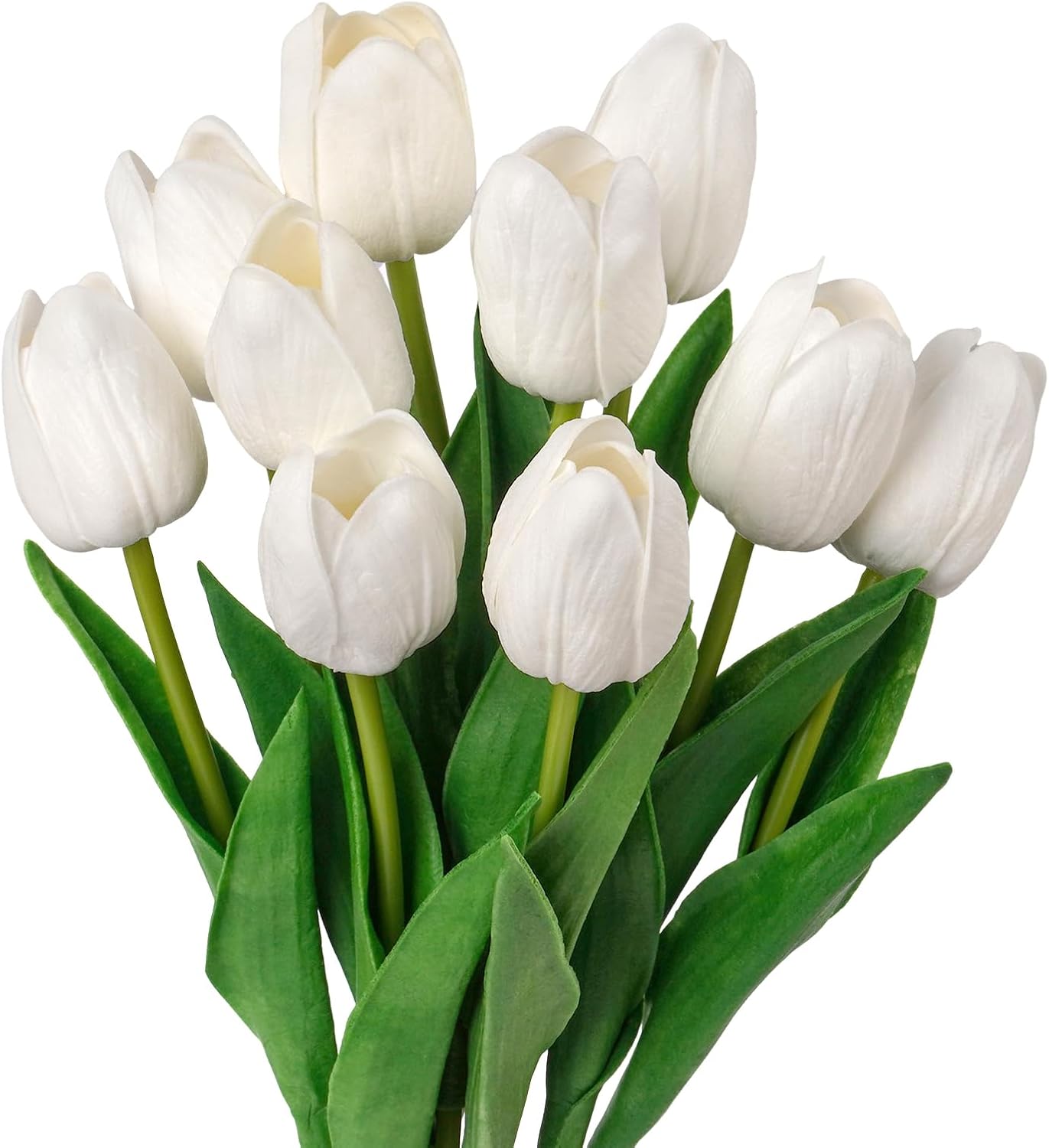 VaryFloral 10Pcs White Fake Tulips with Stems