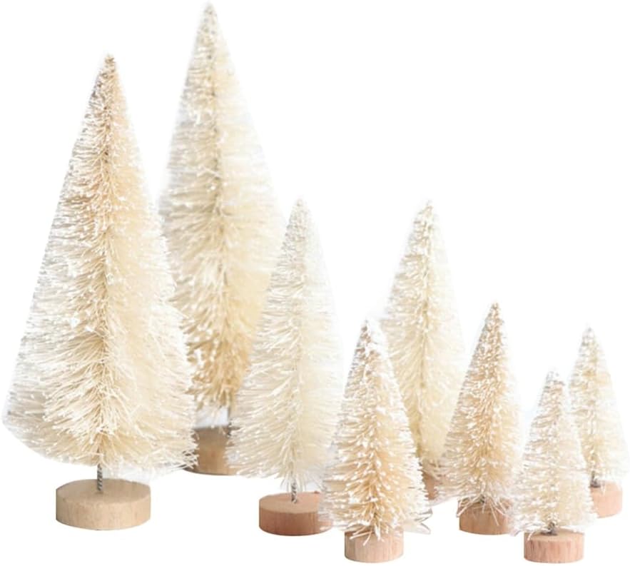 Bottle Brush Trees, 8 Pcs Mini Christmas Tree with Wooden Base, 4 Sizes