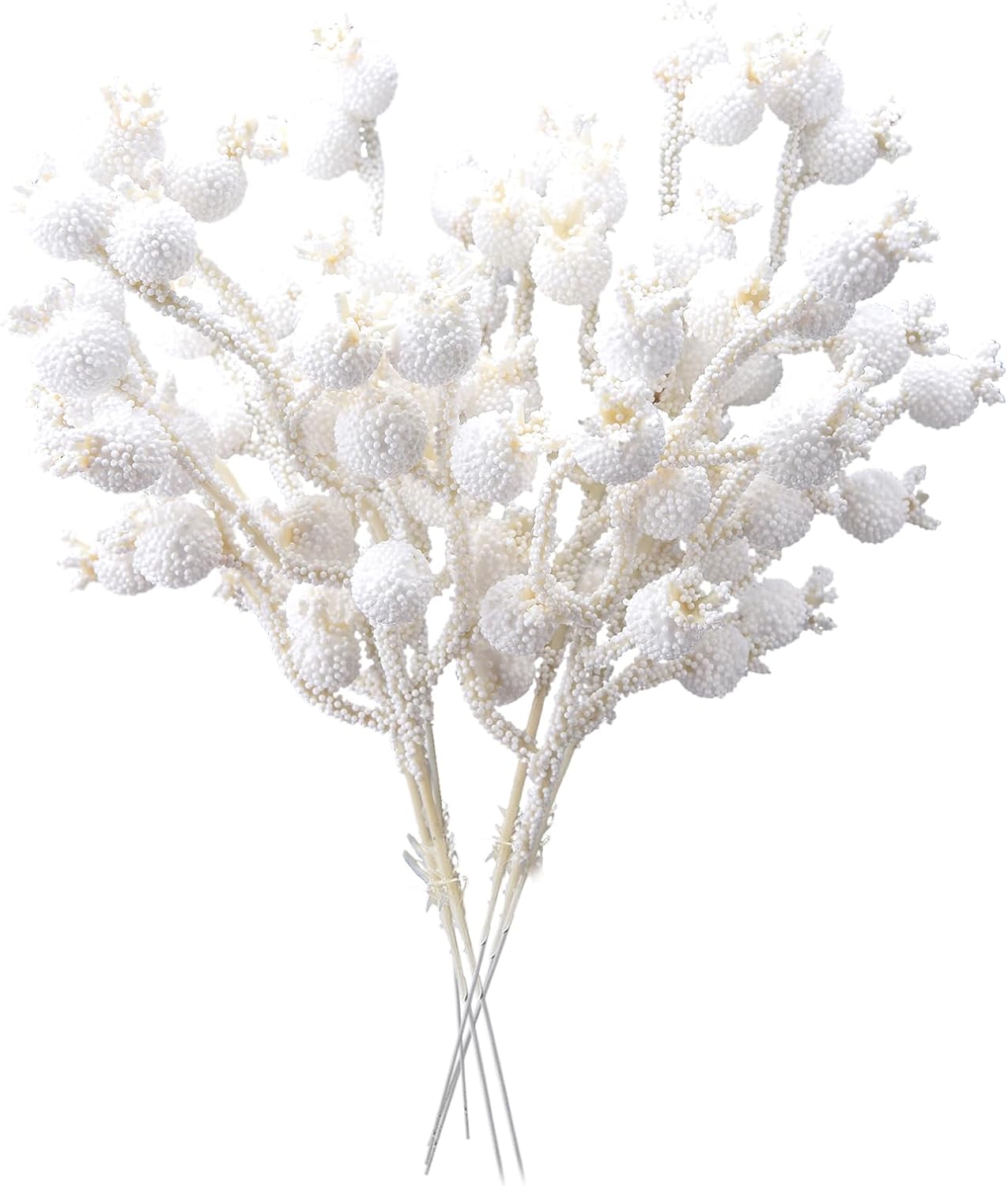 12Pcs Artificial Snow Frosted White Berry Stems
