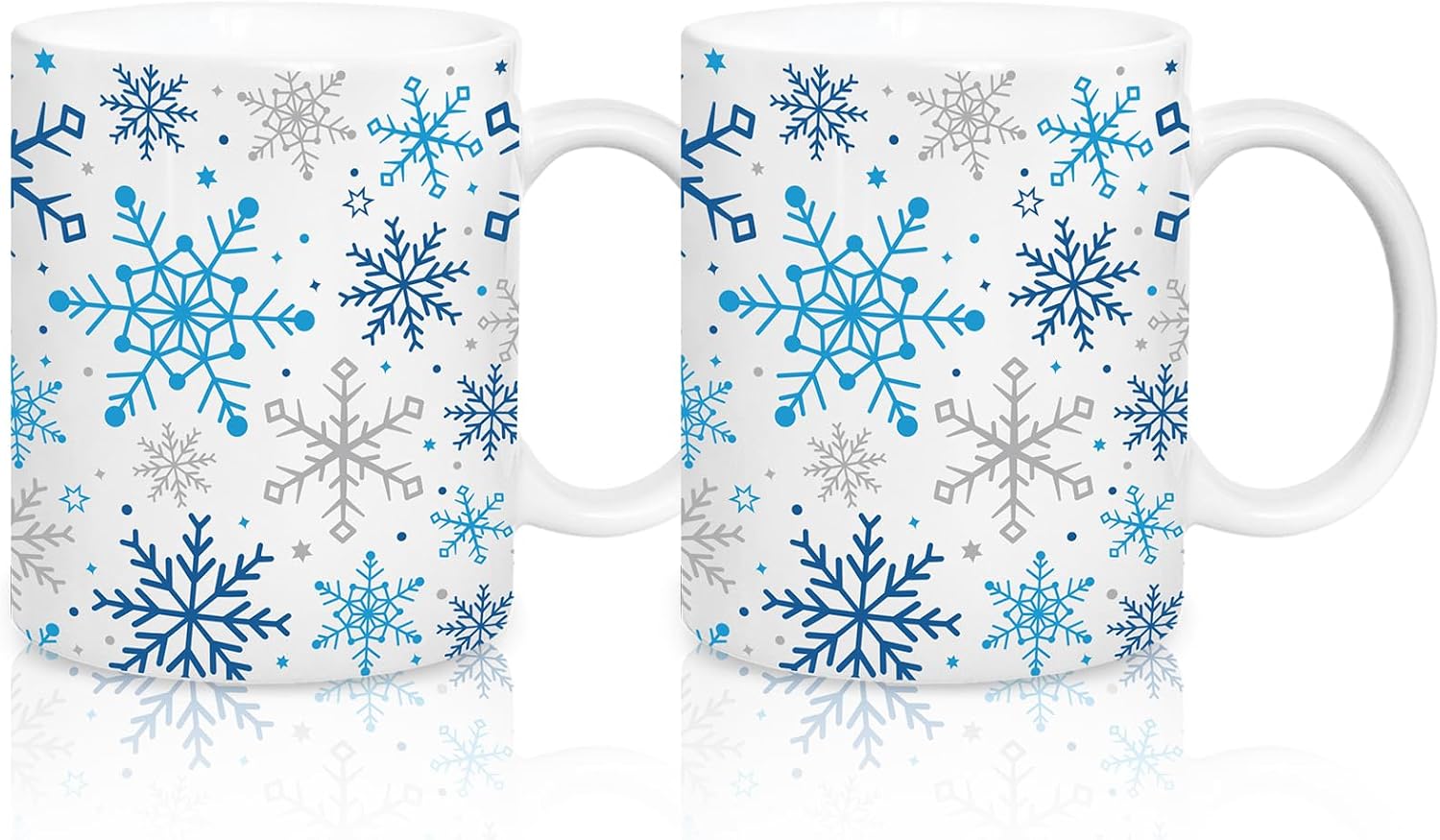 Whaline 2Pcs Snowflake Mug Set, 12oz Christmas Winter Coffee Mugs