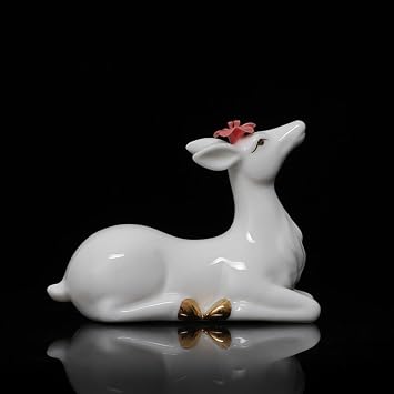 DECRZPB Ceramic Ornament White Deer, Porcelain Figurine