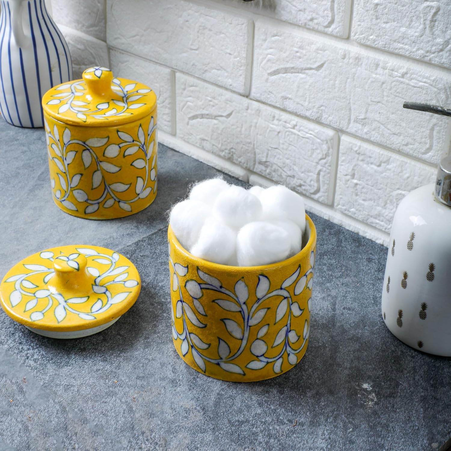 Decorative Ceramic Jar with Lid, Apothecary Canister