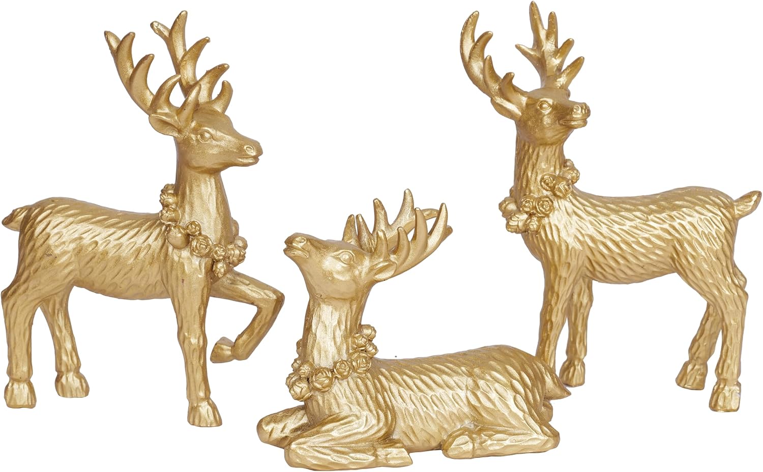 Gold Christmas Reindeer Decor, Set of 3 Resin Standing Deer Figurines