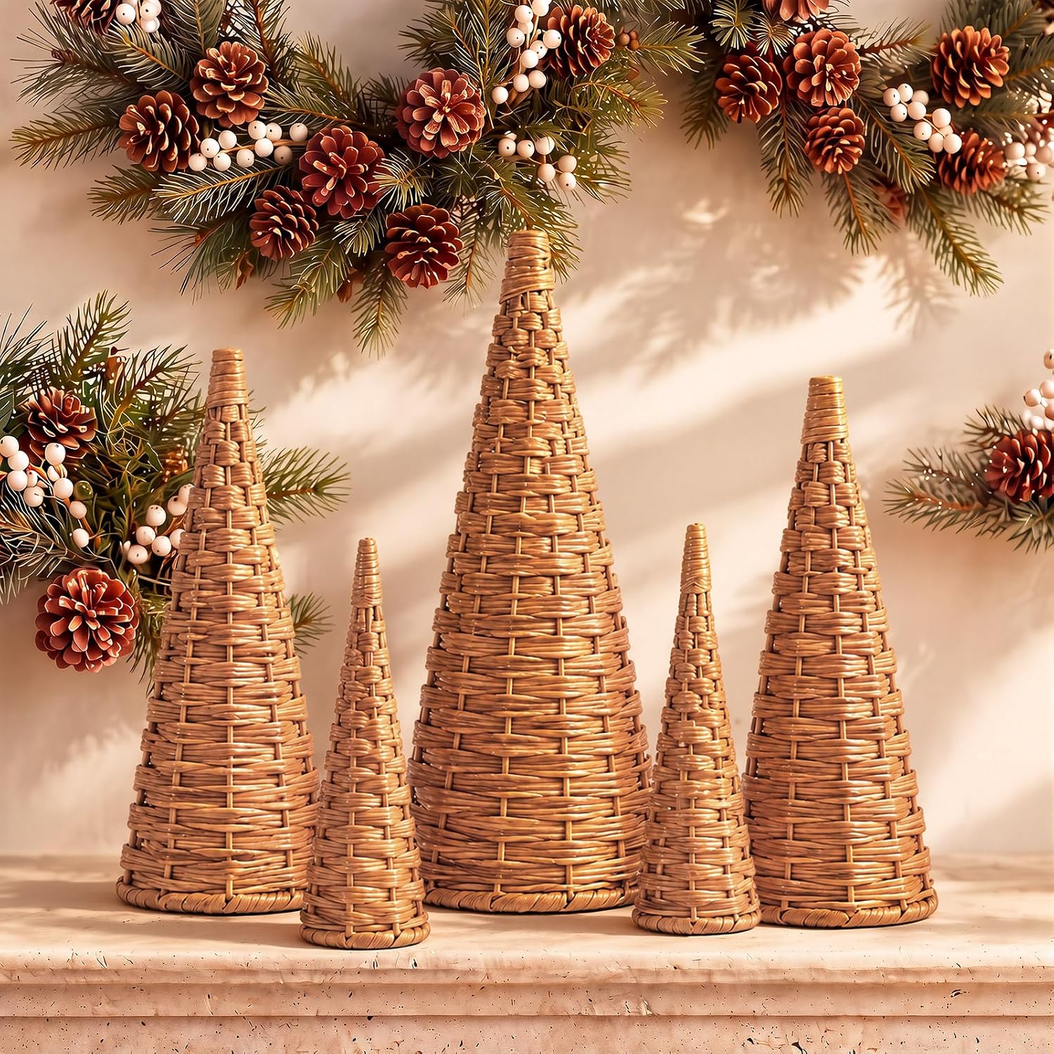 Sieral 5 Pcs Wicker Rattan Christmas Tree Table Decor